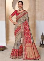 Kanjivaram Silk Gray Wedding Wear Patola Panel Work Saree